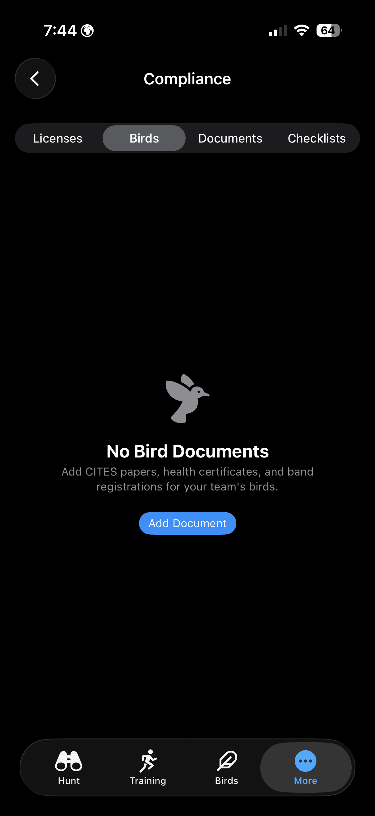 توثيق الطيور والتسجيل في امتثال FalconryLab