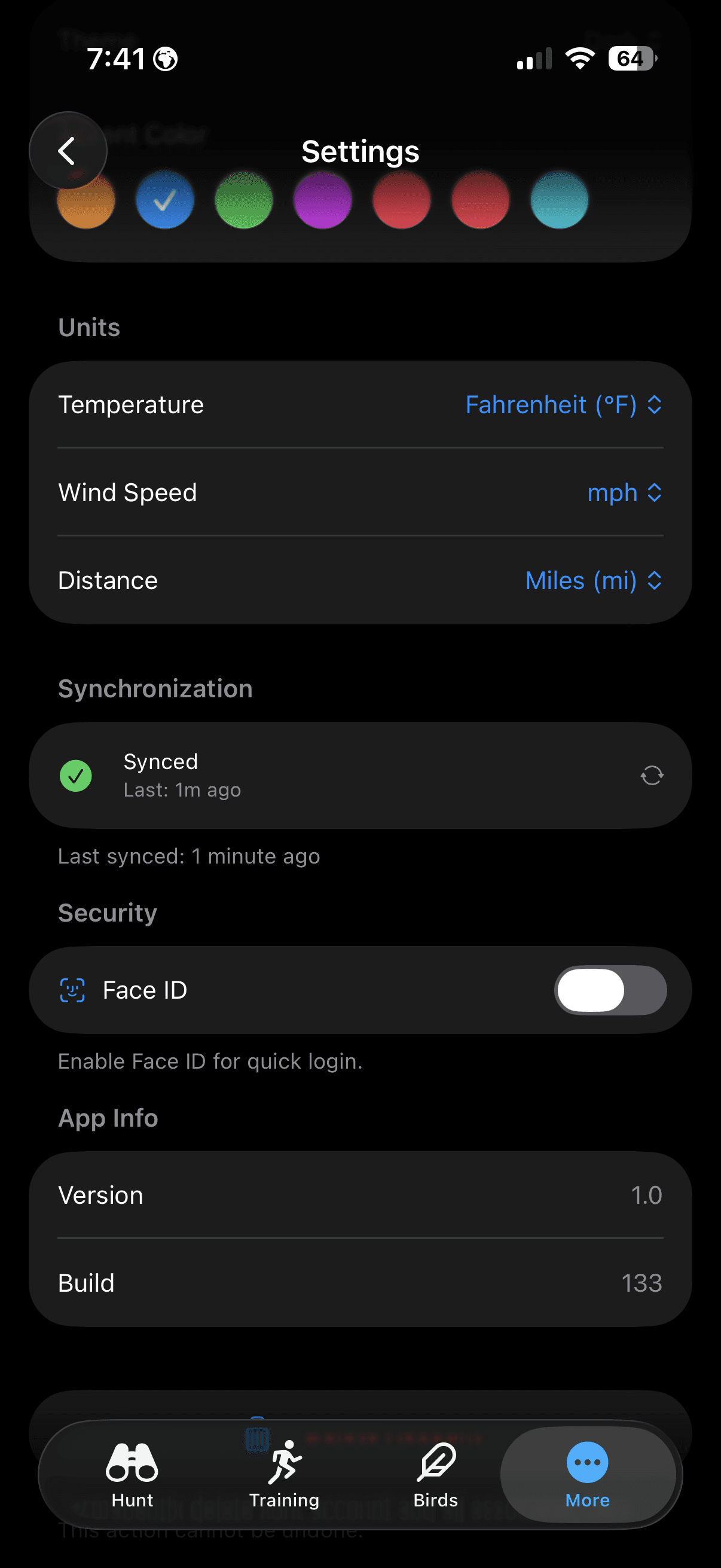 FalconryLab settings showing notification and data preferences