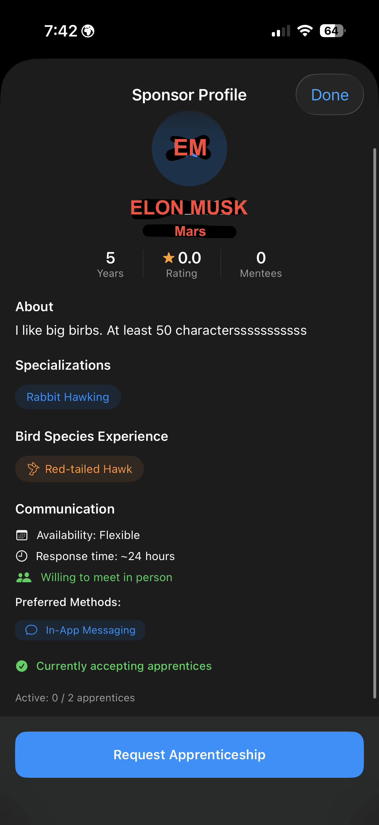 ملف المرشد في FalconryLab يعرض خبرة التوجيه